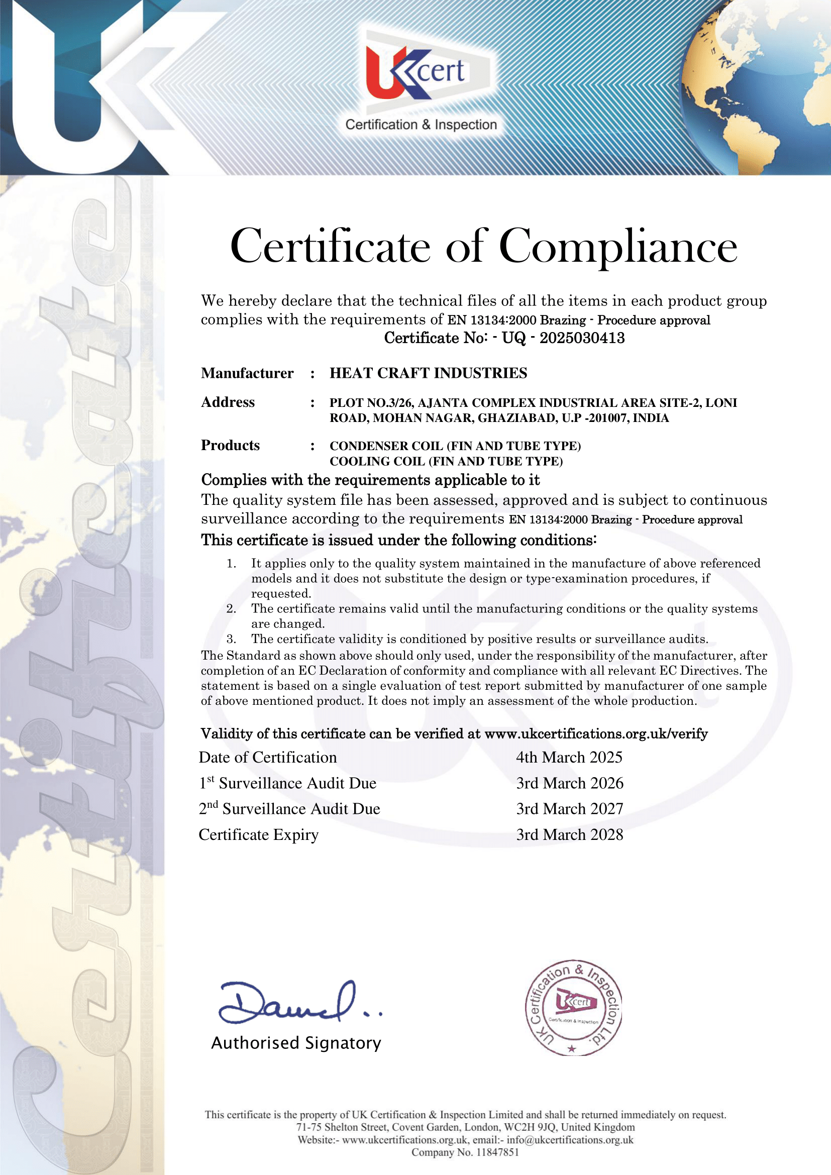 EN 13134-2000 UK Certificate